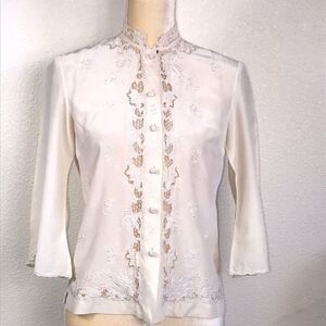 Vintage 50s/ 60s peony silk blouse size S M aproximadamente